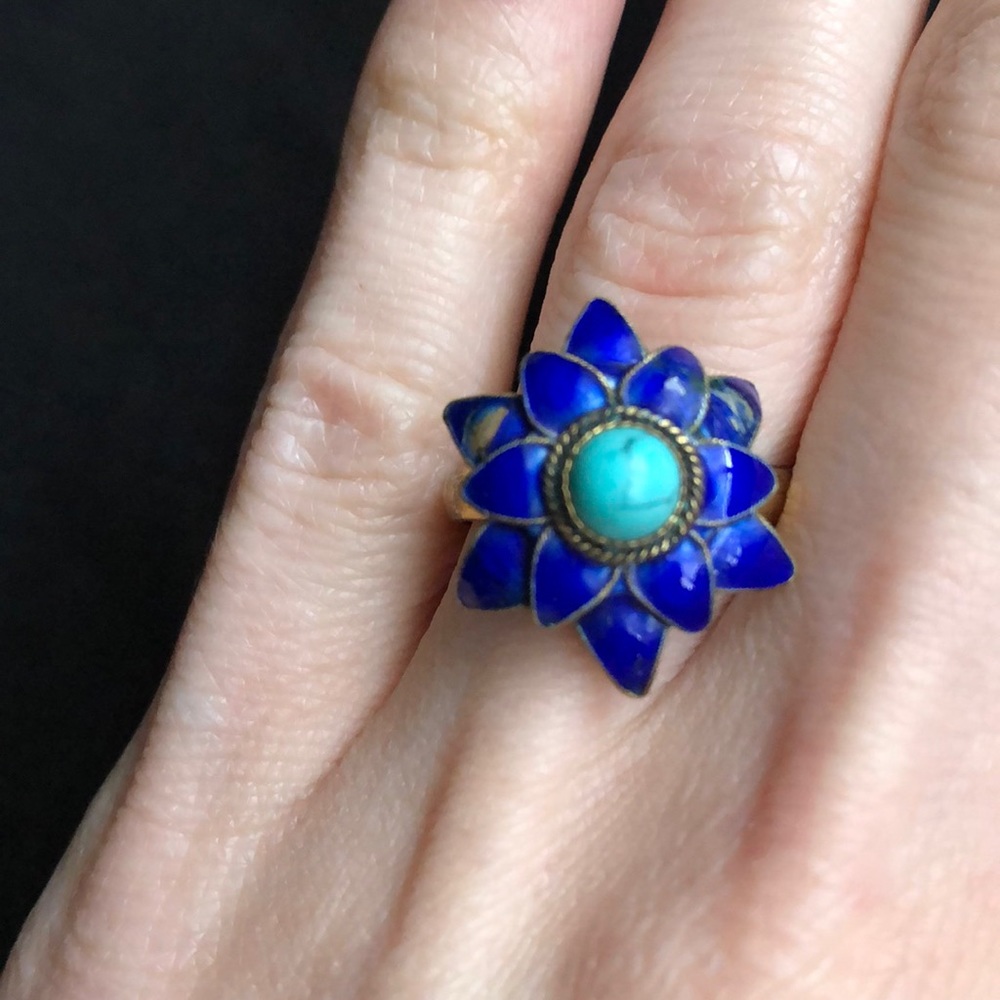 Blue Floral Cloisonne Ring - Picture 9 of 16